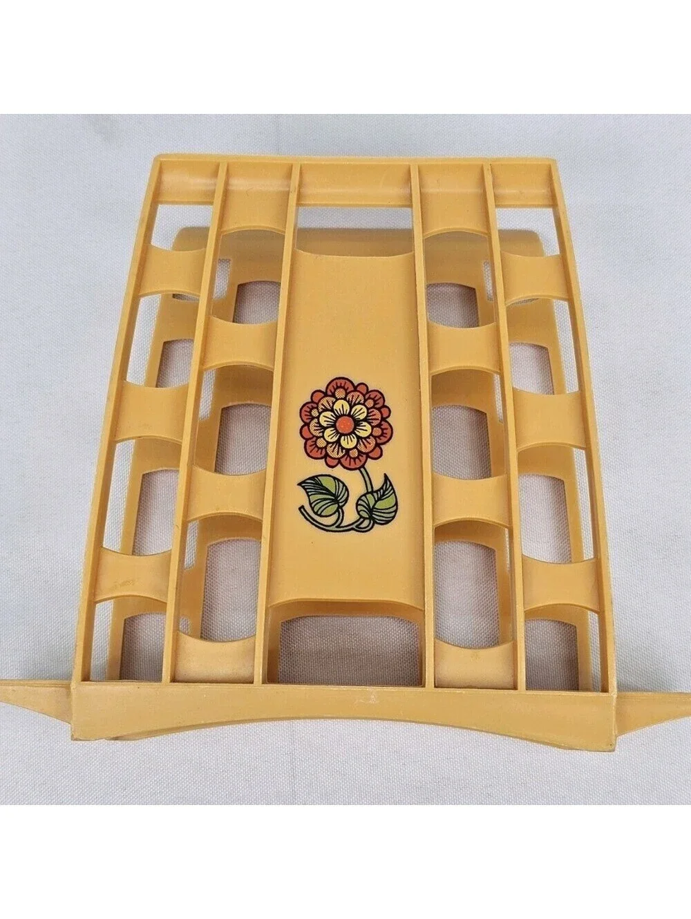 Vintage Harvest Gold Plastic Napkin Holder Retro Floral Decal 1970 Kitchen Decor